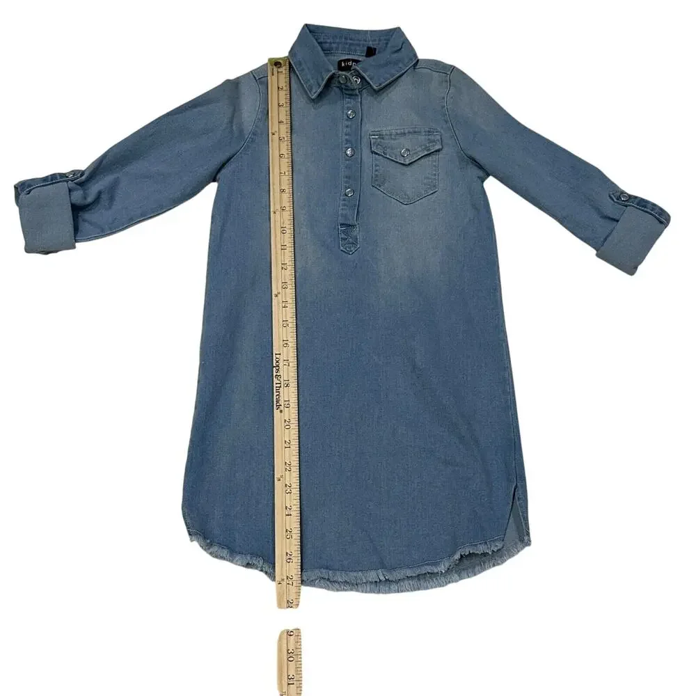 Kidpik Girls Size 10 NWT‎ Denim Shirt Dress Frayed Hem Button Front Long Sleeve